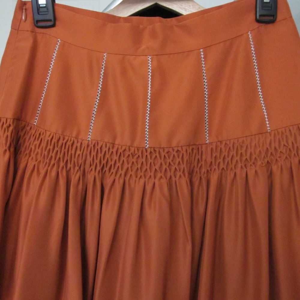 Women Elegant Lace-Accented 100% Silk Swirl Maxi Skirt with lace trim in size 4 - Picture 13 of 15